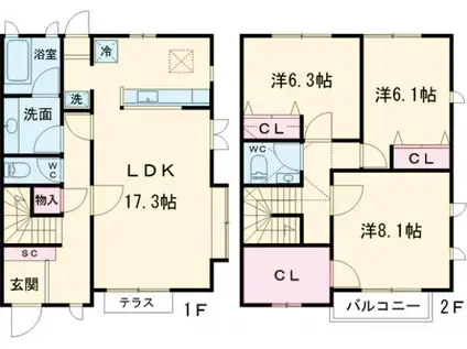 TKフラッツ梅ヶ丘(3LDK)の間取り写真