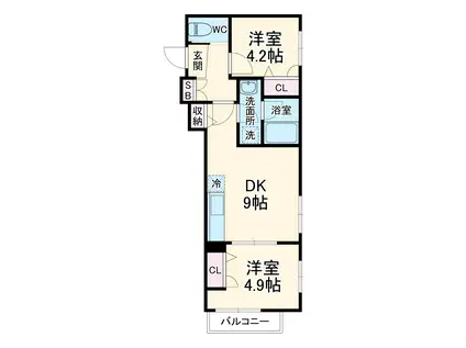 ベルレジデンス日吉(2DK/3階)の間取り写真