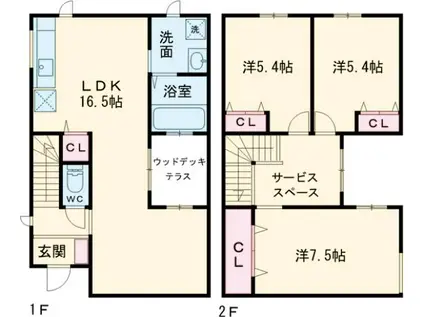 福岡市空港線 唐人町駅 徒歩16分 2階建 築11年(3LDK)の間取り写真