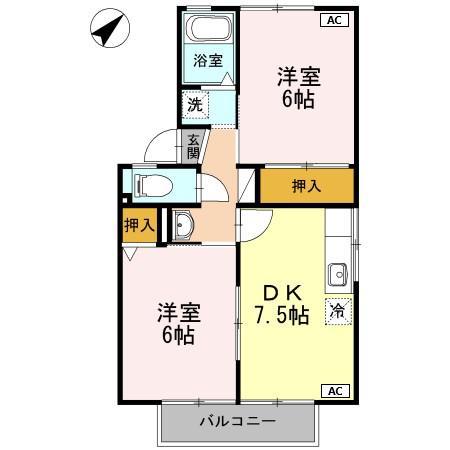 ファミールSAITO B(2DK/2階)の間取り写真