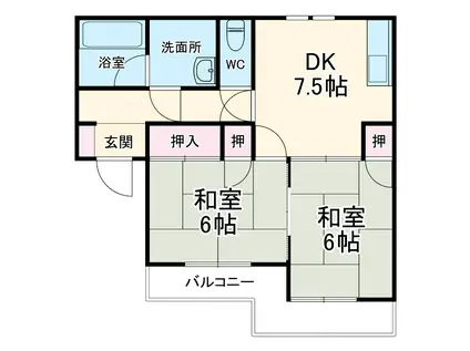 ハイツサルーンTANAKA A棟(2DK/2階)の間取り写真