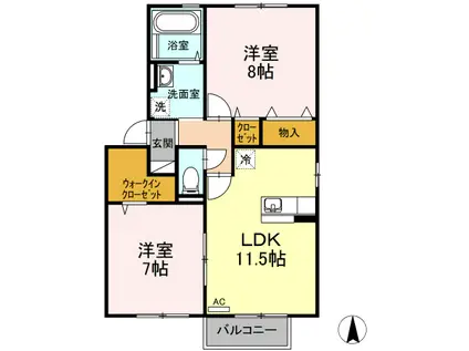 ルピナ大北B棟(2LDK/2階)の間取り写真