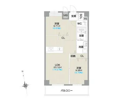 フォルティス今池(2LDK/12階)の間取り写真
