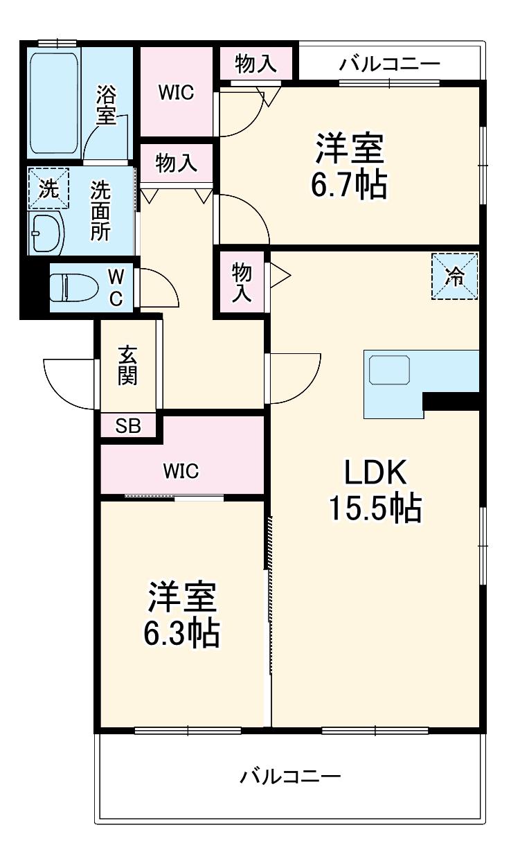 ヴェール梅里(2LDK/3階)の間取り写真