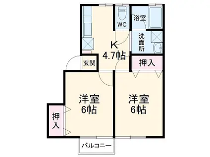 ハイツ里吉第1(2K/2階)の間取り写真