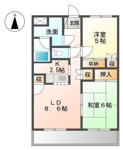 ハーツウィズASAHI(2LDK/3階)の間取り写真