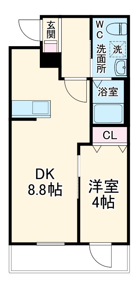 アクアステージ(1DK/2階)の間取り写真