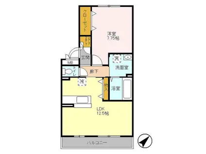 リビングタウン北越谷B(1LDK/3階)の間取り写真