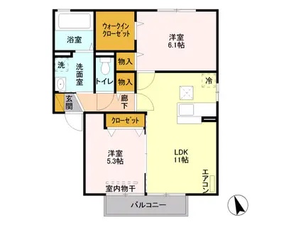 エーデルハイム B(2LDK/1階)の間取り写真