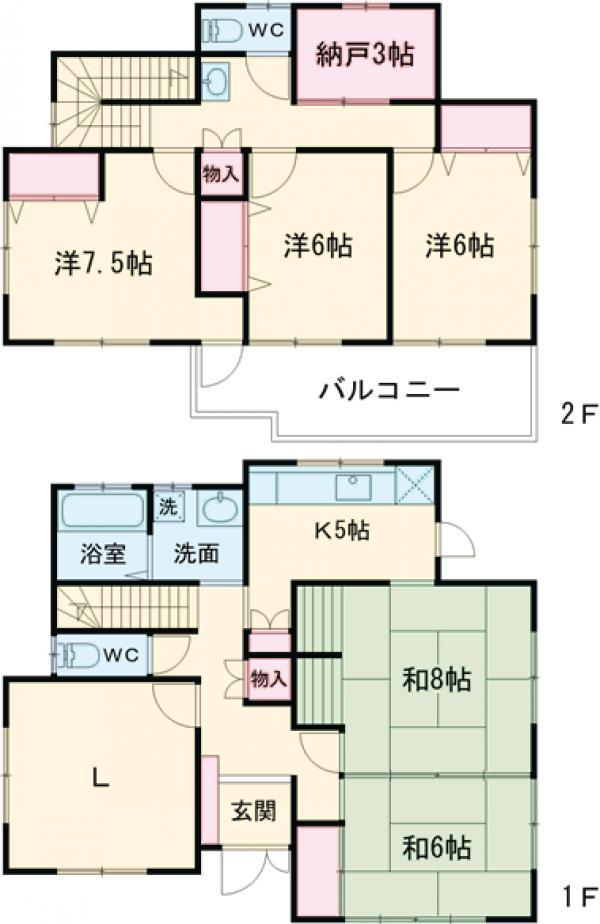 日光線 文挟駅 徒歩9分 2階建 築25年(5SLDK)の間取り写真