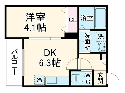 エステイトB西大宮(1DK/1階)の間取り写真