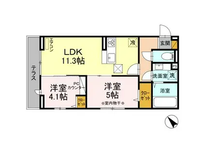 ウエストラビ(2LDK/1階)の間取り写真