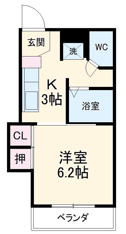 グリーンハイツ浅野Ⅱ(1K/1階)の間取り写真