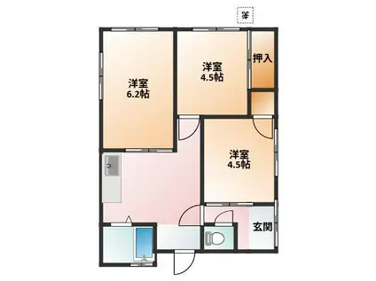 近鉄名古屋線 霞ケ浦駅 徒歩7分 1階建 築45年(3DK)の間取り写真