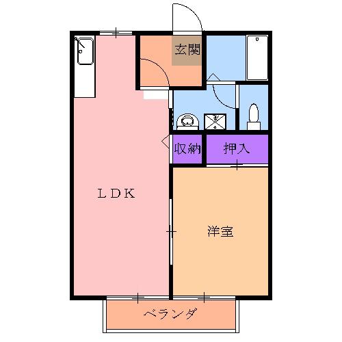 コーポ川西(1LDK/1階)の間取り写真
