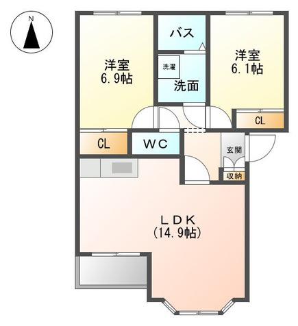 ハーフバレーⅡ(2LDK/2階)の間取り写真