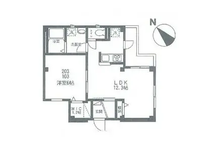 ハックベリー グレイス(1LDK/1階)の間取り写真