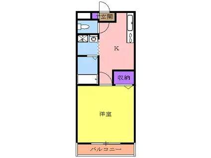 M・ブランネージュ W(1DK/2階)の間取り写真