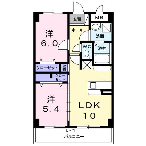 グリーンテラス 大里(2LDK/2階)の間取り写真