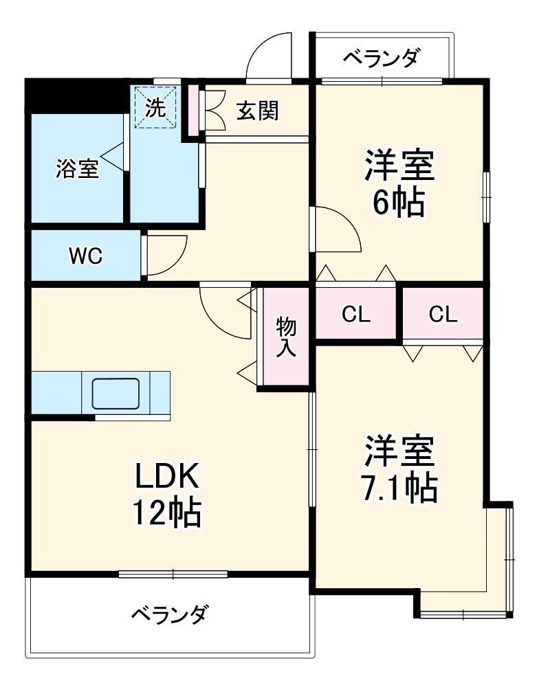 エピーメロン越水(2LDK/3階)の間取り写真
