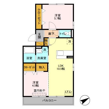 愛宕ビューハイツ(2LDK/2階)の間取り写真