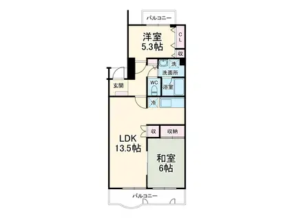 フィール野川B(2LDK/2階)の間取り写真