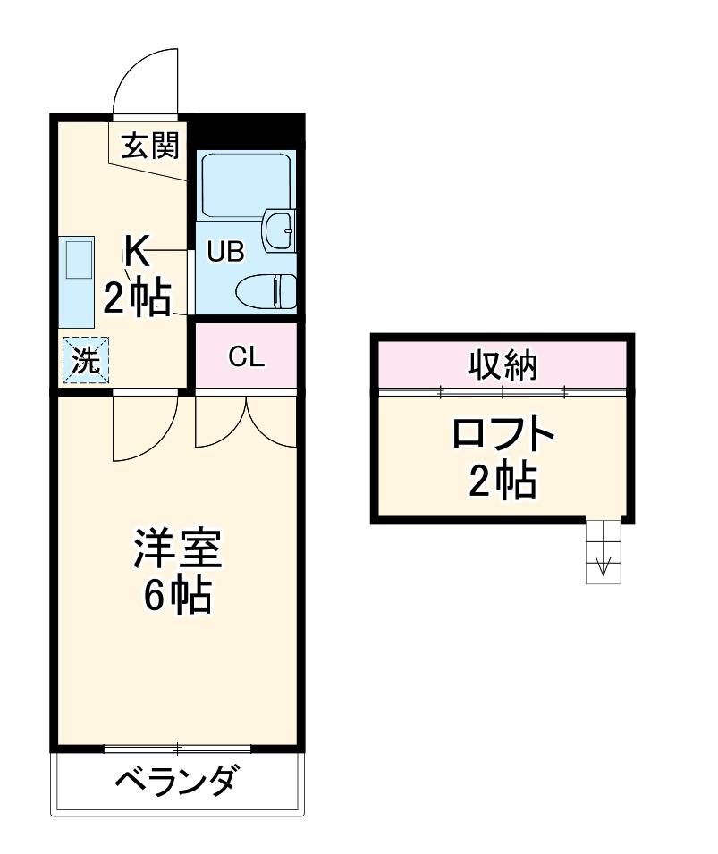 ガーデンヒルズ新倉B(1K/2階)の間取り写真
