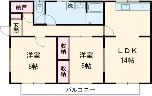 ハイツ宝船(2LDK/2階)の間取り写真