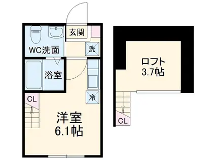 ハーミットクラブハウス新杉田A棟(ワンルーム/2階)の間取り写真