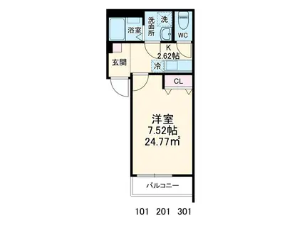 CHEZ RIO 薬円台(1K/3階)の間取り写真