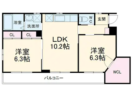 阪急電鉄嵐山線 松尾大社駅 徒歩5分 3階建 築10年(2LDK/2階)の間取り写真