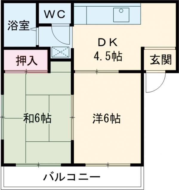 コスモハイツD棟(2DK/2階)の間取り写真