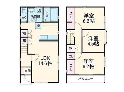 高崎線 行田駅 徒歩2分 2階建 築9年(3LDK)の間取り写真