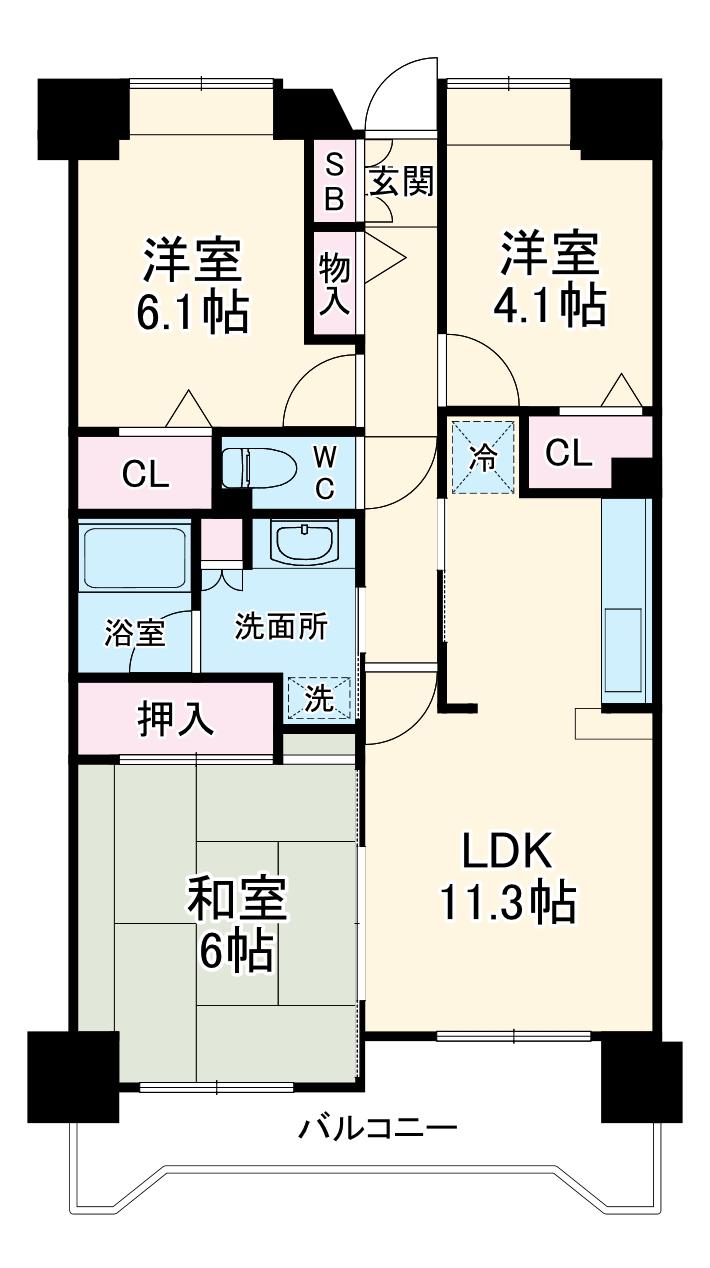 セルテシティオ越谷(3LDK/3階)の間取り写真