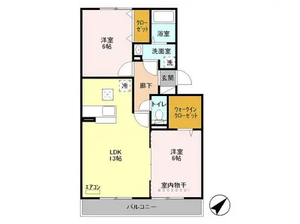 ソレイユB(2LDK/1階)の間取り写真