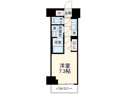 メインステージ横濱伊勢佐木3(1K/1階)の間取り写真