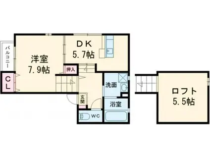 ビラージュ井尻(1DK/2階)の間取り写真