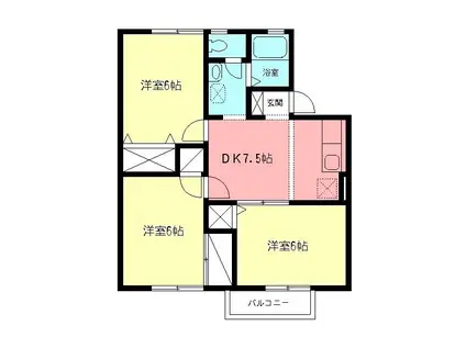 ソシアレジデンスB(3DK/2階)の間取り写真