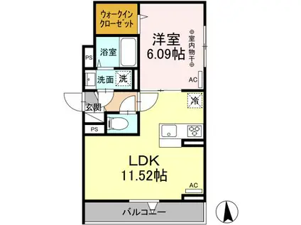 プリマ本厚木(1LDK/2階)の間取り写真