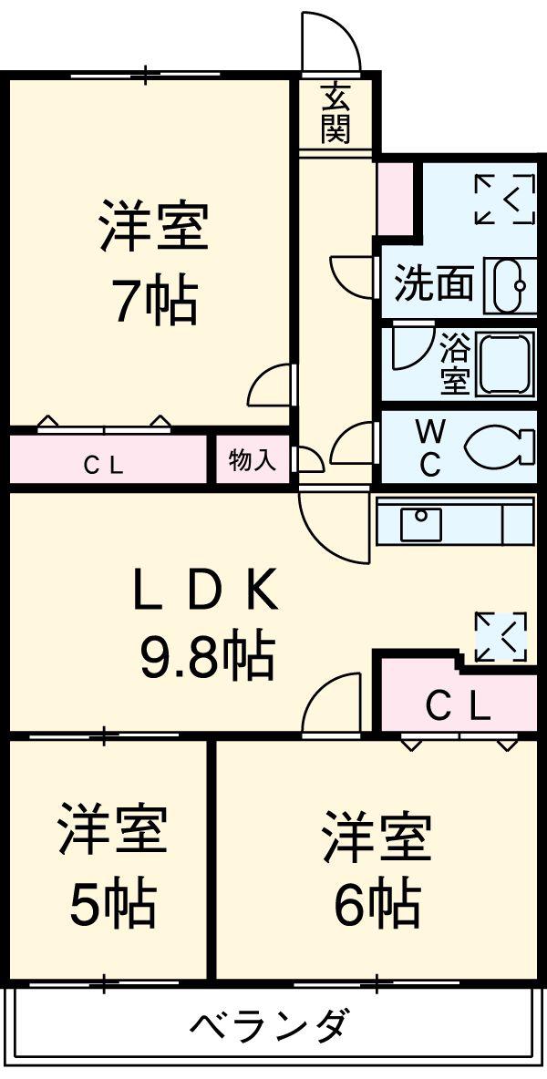 サン マウント(3LDK/3階)の間取り写真