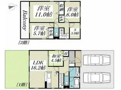 中央本線 八王子駅 バス乗車時間:26分 桜珠バス停で下車 徒歩15分 2階建 築3年(4SLDK)の間取り写真