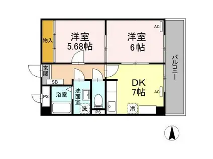 ロイメント名駅(2DK/3階)の間取り写真