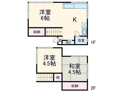 東武鉄道野田線 東岩槻駅 徒歩17分 2階建 築53年(2LDK)の間取り写真