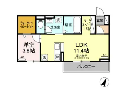 D-SQUARE四ツ谷(1LDK/2階)の間取り写真