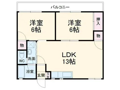 グリーンビューハウスA棟(2LDK/1階)の間取り写真