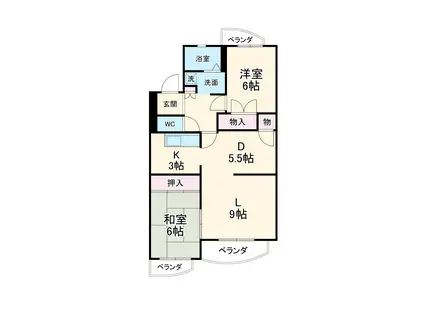 プレミールT(2LDK/3階)の間取り写真