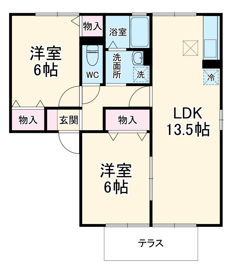 スリーファイブA棟(2LDK/1階)の間取り写真