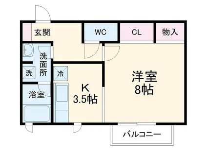 チョートハウスB棟(1K/2階)の間取り写真