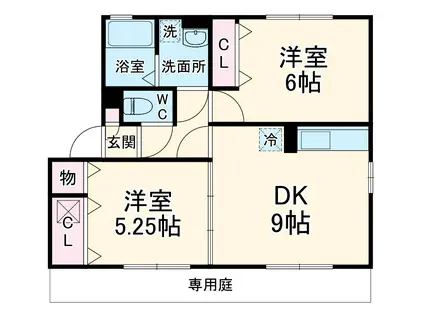 ウエルス(2DK/1階)の間取り写真