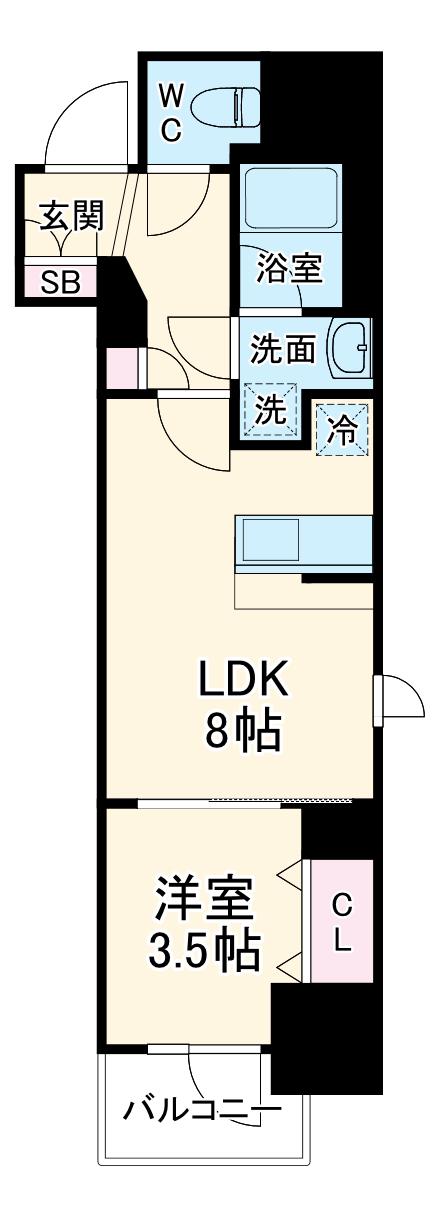レジュールアッシュ谷町四丁目グランクラス(1LDK/9階)の間取り写真